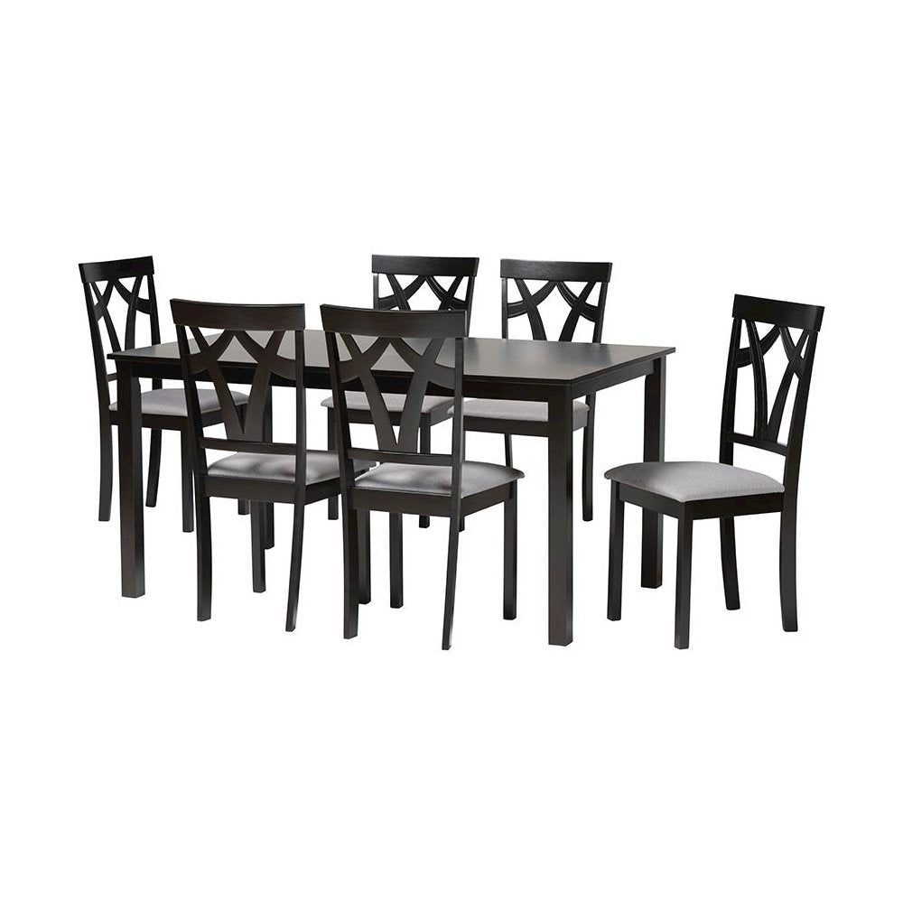 Sylvia Modern Grey Fabric and Dark Brown Finished Wood 7-Piece Dining Set