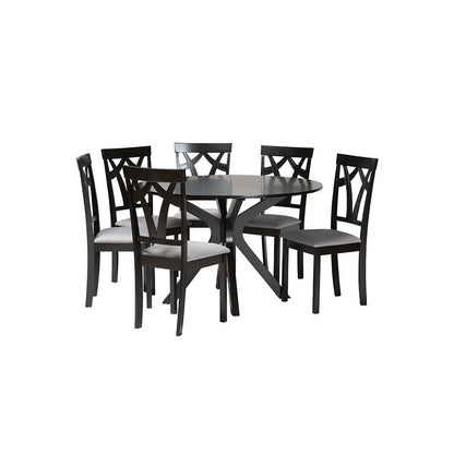 Luise Modern Grey Fabric and Dark Brown Finished Wood 7-Piece Dining Set