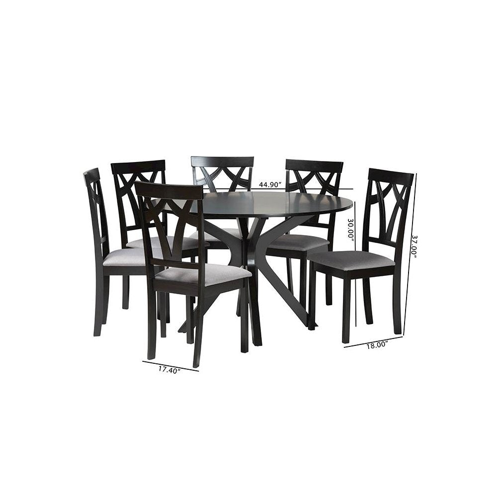 Luise Modern Grey Fabric and Dark Brown Finished Wood 7-Piece Dining Set