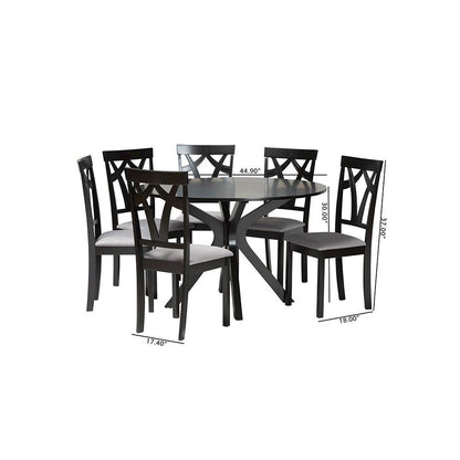 Luise Modern Grey Fabric and Dark Brown Finished Wood 7-Piece Dining Set