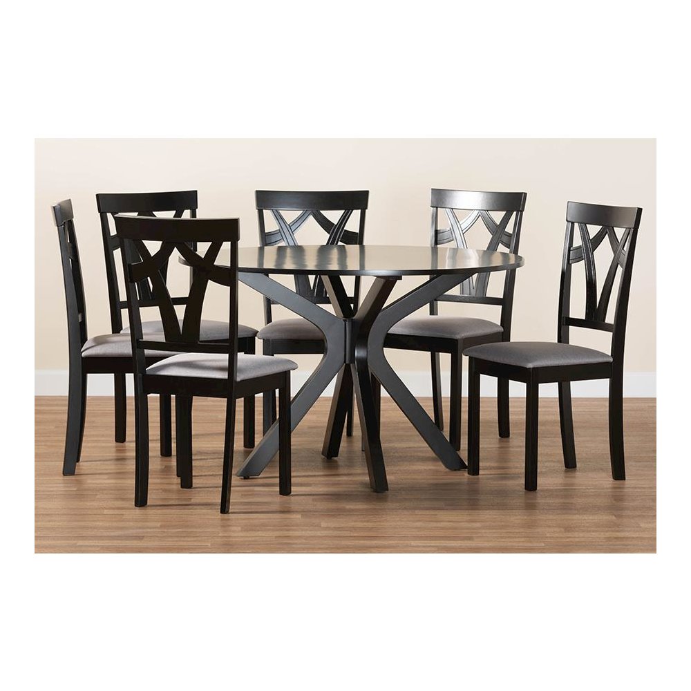 Luise Modern Grey Fabric and Dark Brown Finished Wood 7-Piece Dining Set
