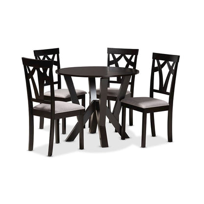 Grey Fabric Upholstered and Dark Brown Finished Wood 5-Piece Dining Set