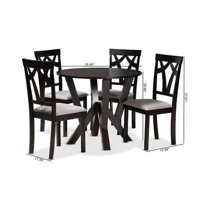 Grey Fabric Upholstered and Dark Brown Finished Wood 5-Piece Dining Set