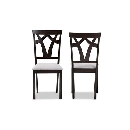 Grey Fabric Upholstered and Dark Brown Finished Dining Chair (Set of 2)