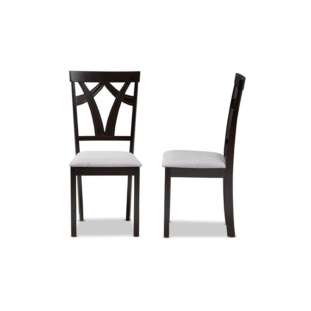 Grey Fabric Upholstered and Dark Brown Finished Dining Chair (Set of 2)