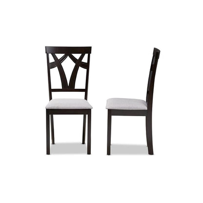 Grey Fabric Upholstered and Dark Brown Finished Dining Chair (Set of 2)