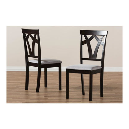 Grey Fabric Upholstered and Dark Brown Finished Dining Chair (Set of 2)
