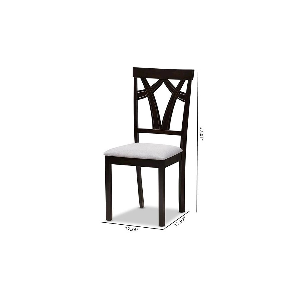 Grey Fabric Upholstered and Dark Brown Finished Dining Chair (Set of 2)