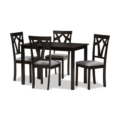 Grey Fabric Upholstered and Dark Brown Finished 5-Piece Dining Set