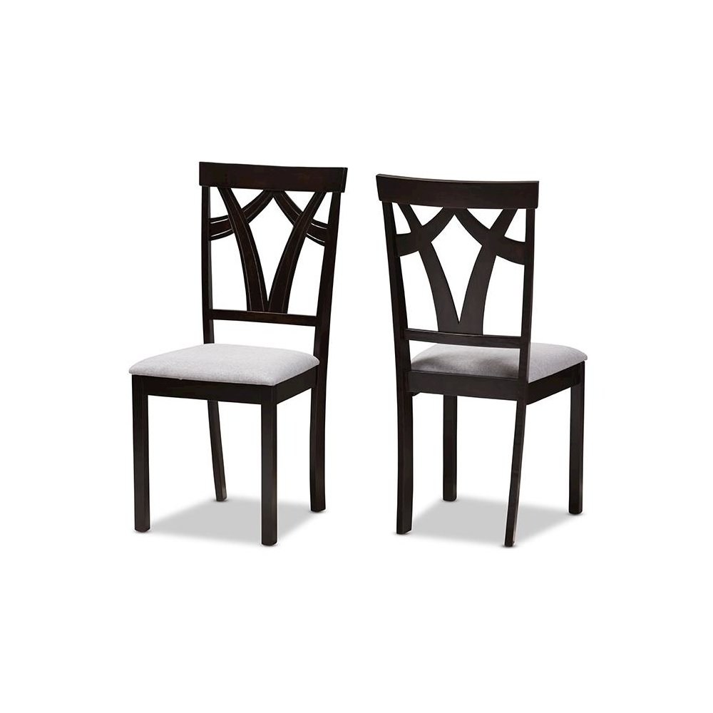 Grey Fabric Upholstered and Dark Brown Finished 5-Piece Dining Set