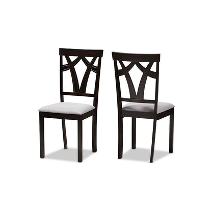 Grey Fabric Upholstered and Dark Brown Finished 5-Piece Dining Set