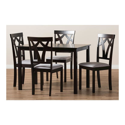 Grey Fabric Upholstered and Dark Brown Finished 5-Piece Dining Set