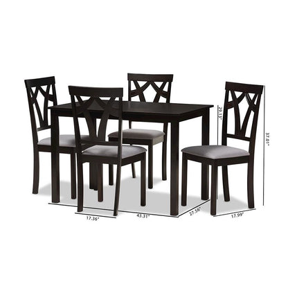 Grey Fabric Upholstered and Dark Brown Finished 5-Piece Dining Set