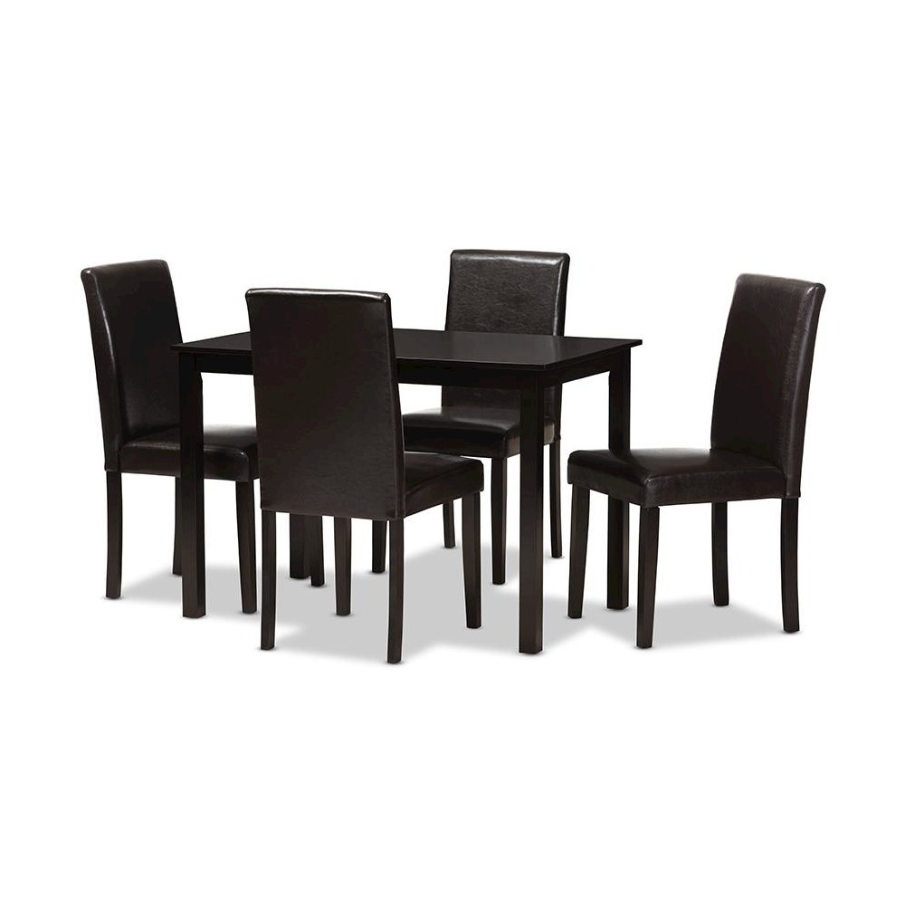 Dark Brown Faux Leather Upholstered 5-Piece Dining Set