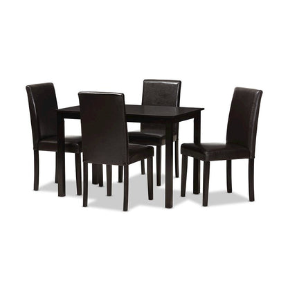 Dark Brown Faux Leather Upholstered 5-Piece Dining Set
