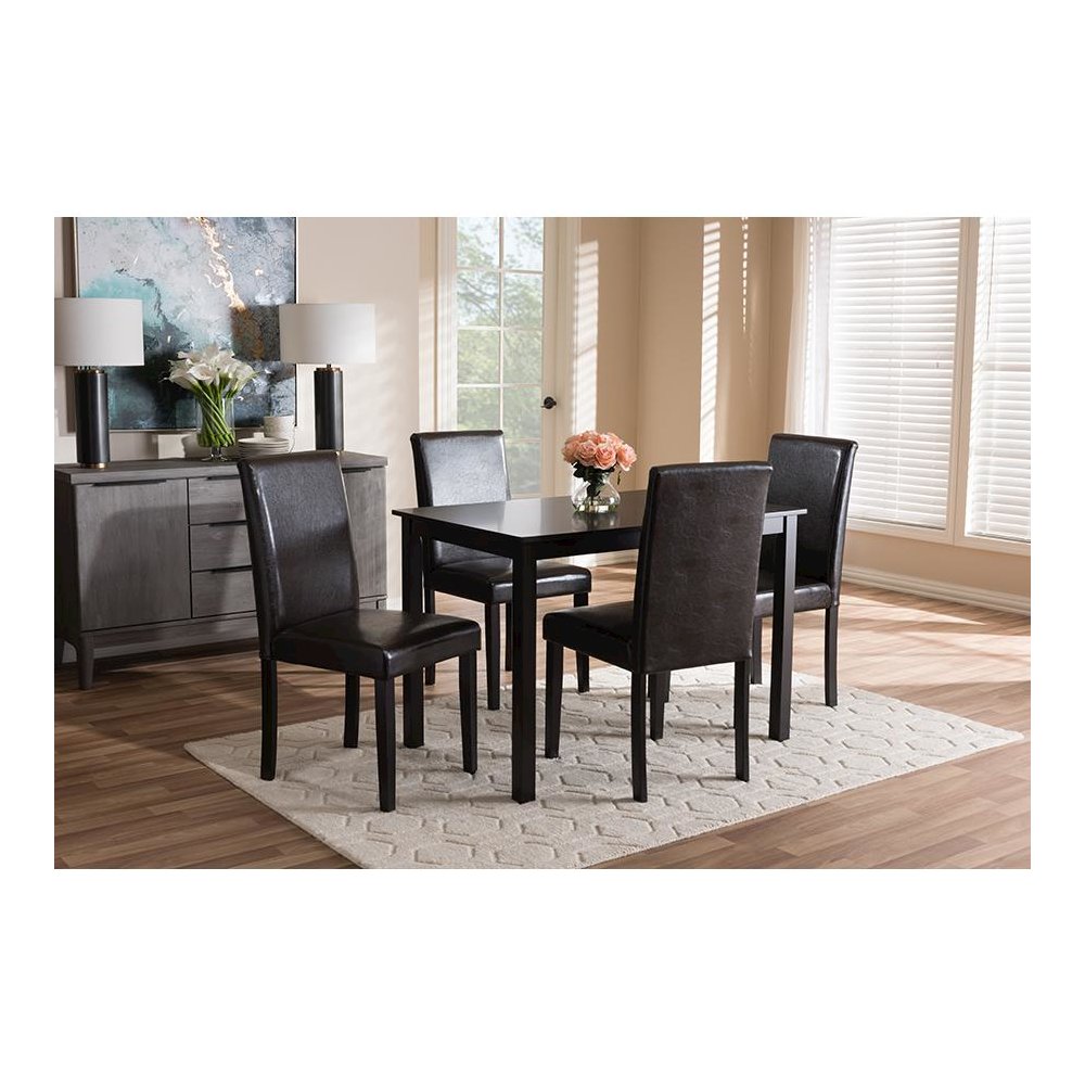Dark Brown Faux Leather Upholstered 5-Piece Dining Set