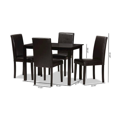 Dark Brown Faux Leather Upholstered 5-Piece Dining Set