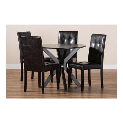 Leather Upholstered and Dark brown Finished Wood 5-Piece Dining Set