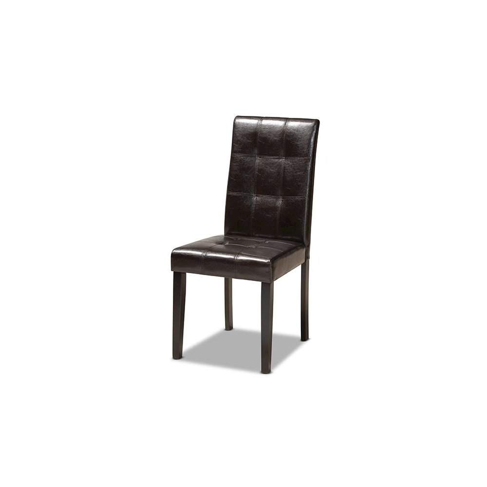 Leather Upholstered and Dark Brown Finished Wood 5-Piece Dining Set