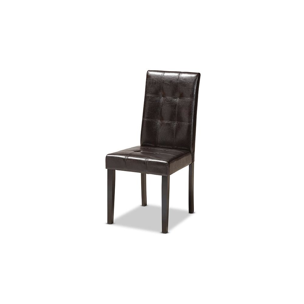 Leather Upholstered and Dark Brown Finished Wood 5-Piece Dining Set