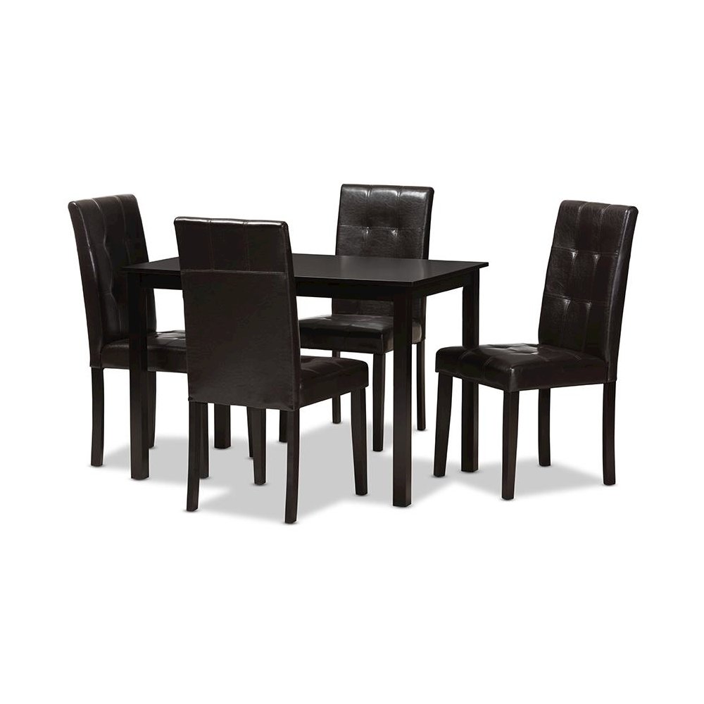 Dark Brown Faux Leather Upholstered 5-Piece Dining Set