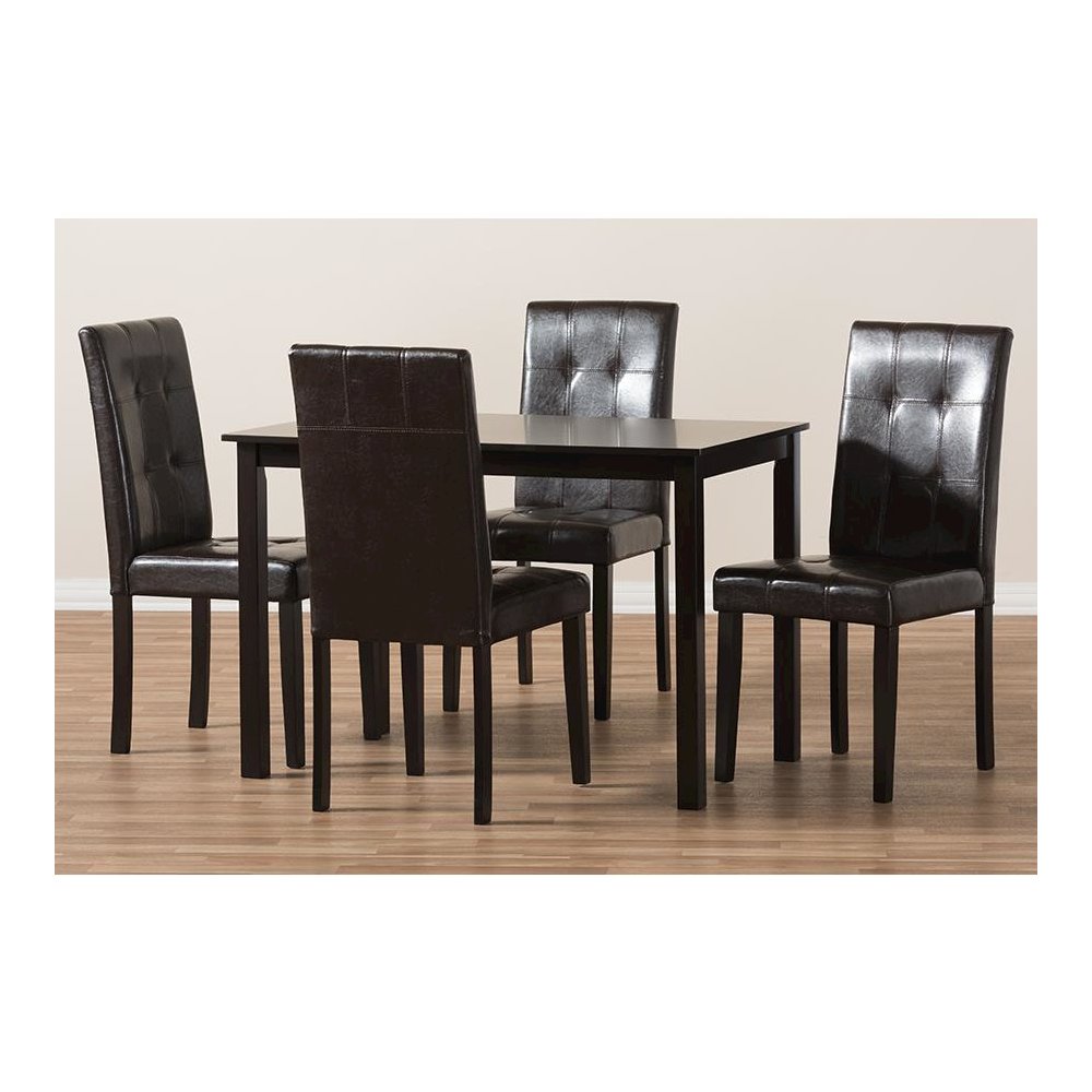 Dark Brown Faux Leather Upholstered 5-Piece Dining Set