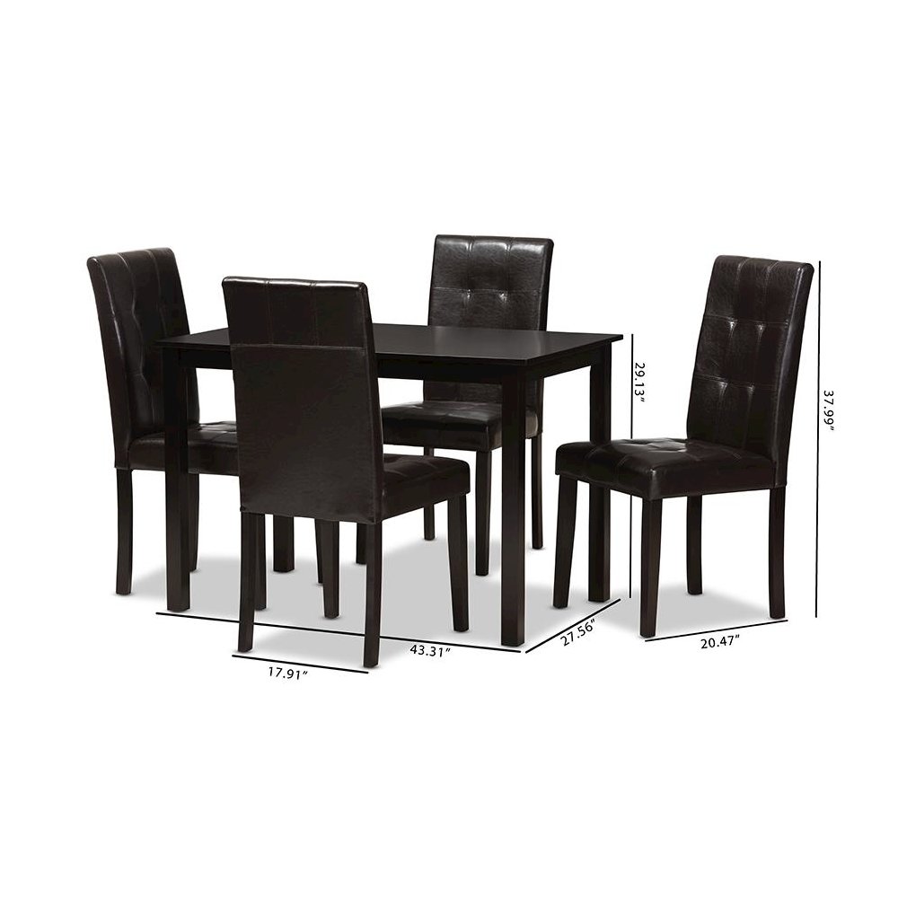 Dark Brown Faux Leather Upholstered 5-Piece Dining Set