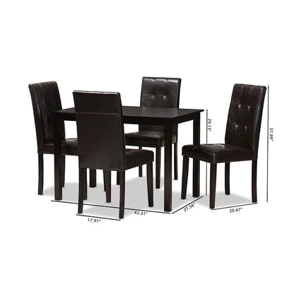 Dark Brown Faux Leather Upholstered 5-Piece Dining Set