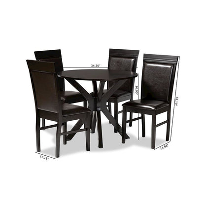 Leather Upholstered and Dark Brown Finished Wood 5-Piece Dining Set
