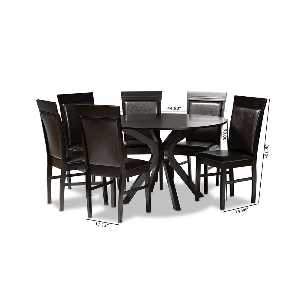 Leather Upholstered and Dark Brown Finished Wood 7-Piece Dining Set