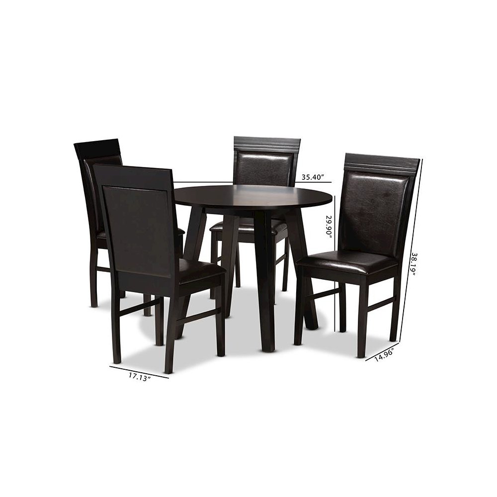 Leather Upholstered and Dark Brown Finished Wood 5-Piece Dining Set