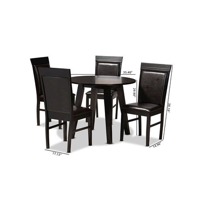 Leather Upholstered and Dark Brown Finished Wood 5-Piece Dining Set