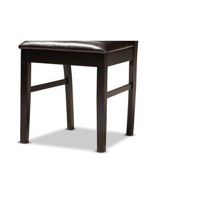 Leather Upholstered and Dark Brown Finished Wood 5-Piece Dining Set