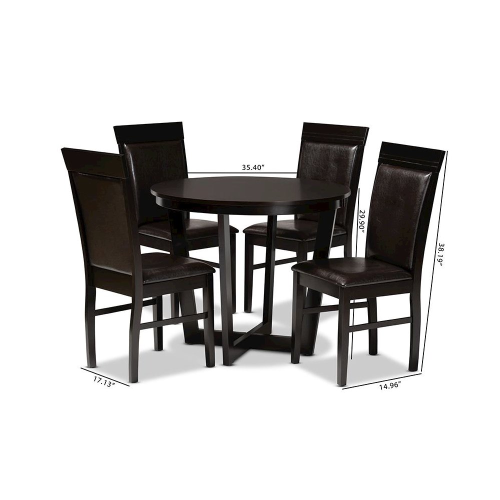 Leather Upholstered and Dark Brown Finished Wood 5-Piece Dining Set