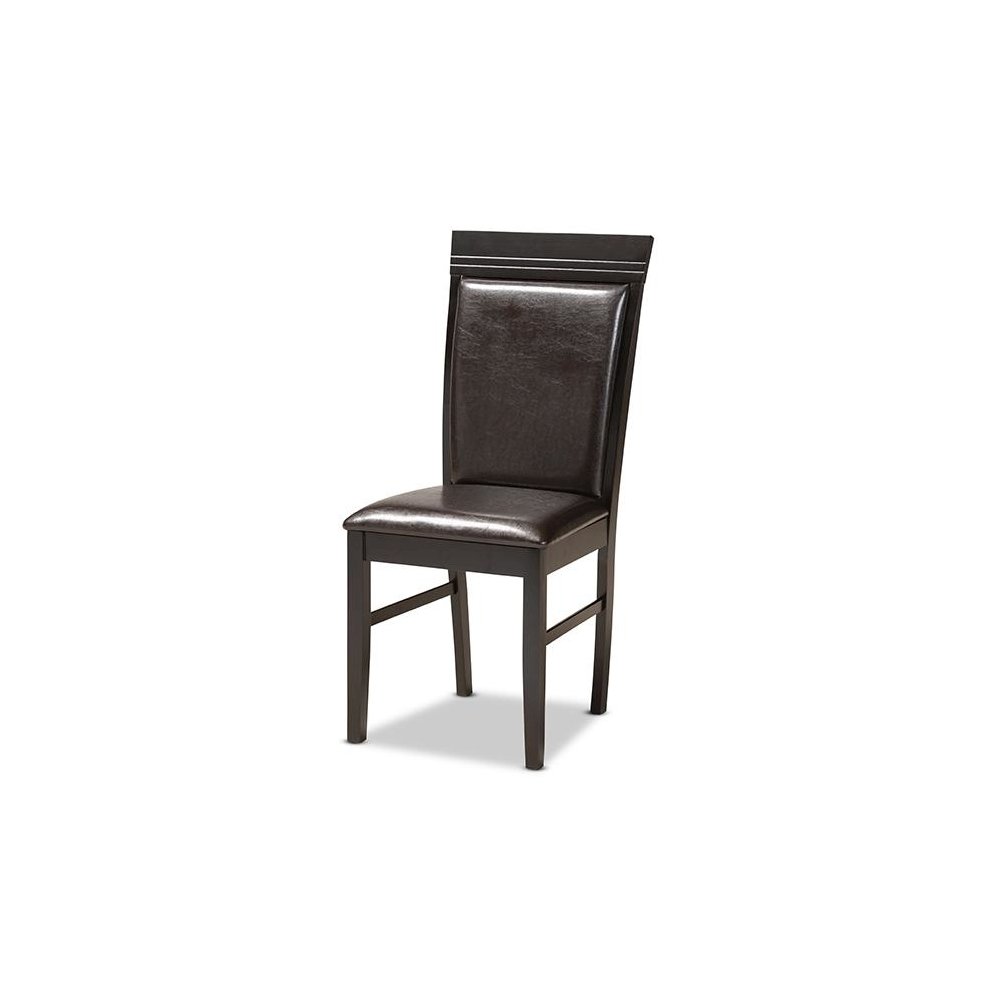 Leather Upholstered and Dark Brown Finished Wood 5-Piece Dining Set