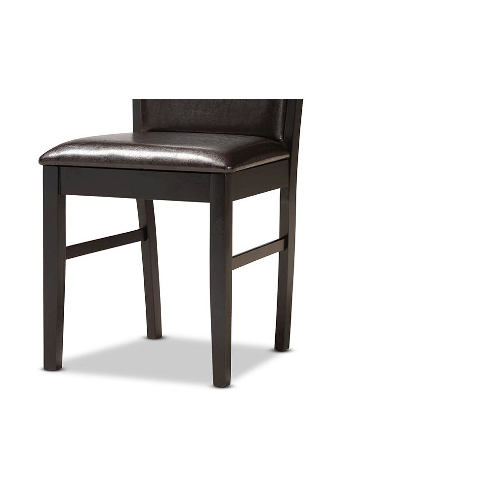 Leather Upholstered and Dark Brown Finished Wood 5-Piece Dining Set