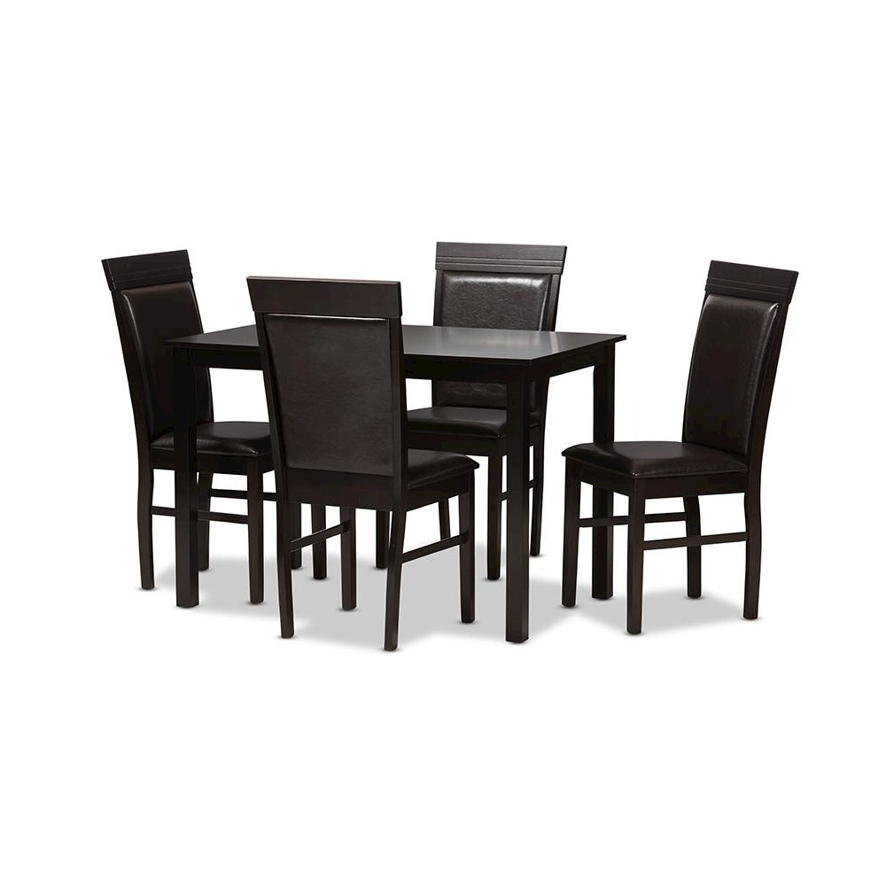 Dark Brown Faux Leather Upholstered 5-Piece Dining Set