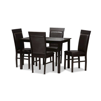 Dark Brown Faux Leather Upholstered 5-Piece Dining Set