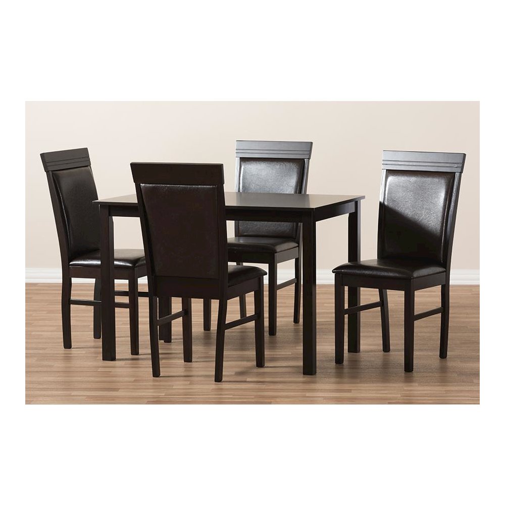 Dark Brown Faux Leather Upholstered 5-Piece Dining Set