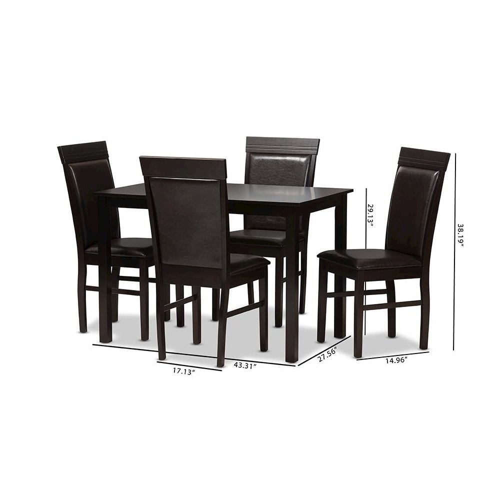 Dark Brown Faux Leather Upholstered 5-Piece Dining Set