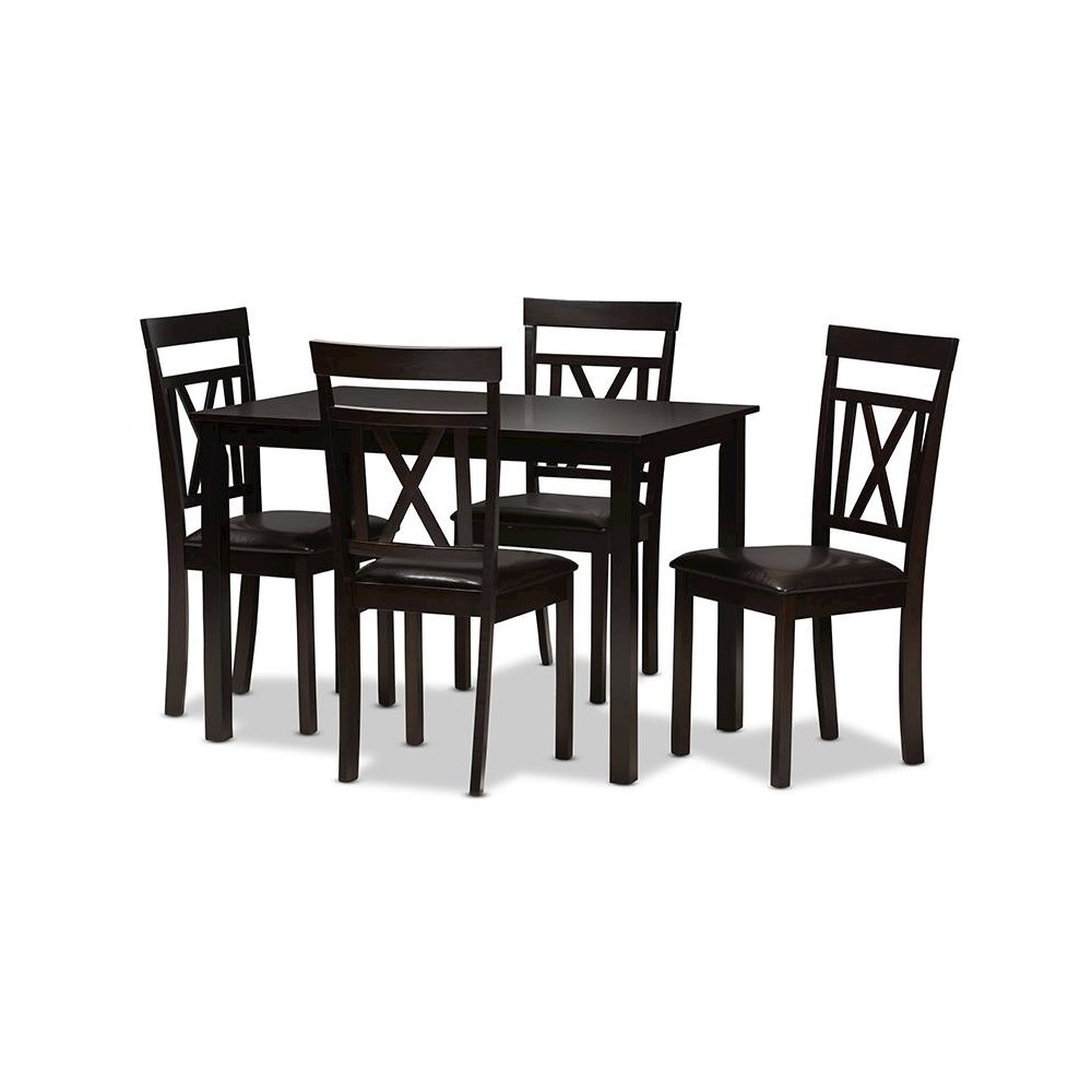 Dark Brown Faux Leather Upholstered 5-Piece Dining Set