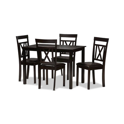 Dark Brown Faux Leather Upholstered 5-Piece Dining Set