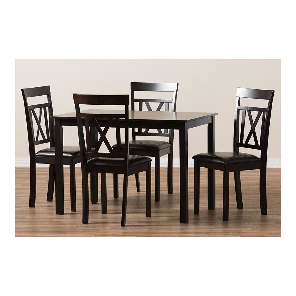 Dark Brown Faux Leather Upholstered 5-Piece Dining Set