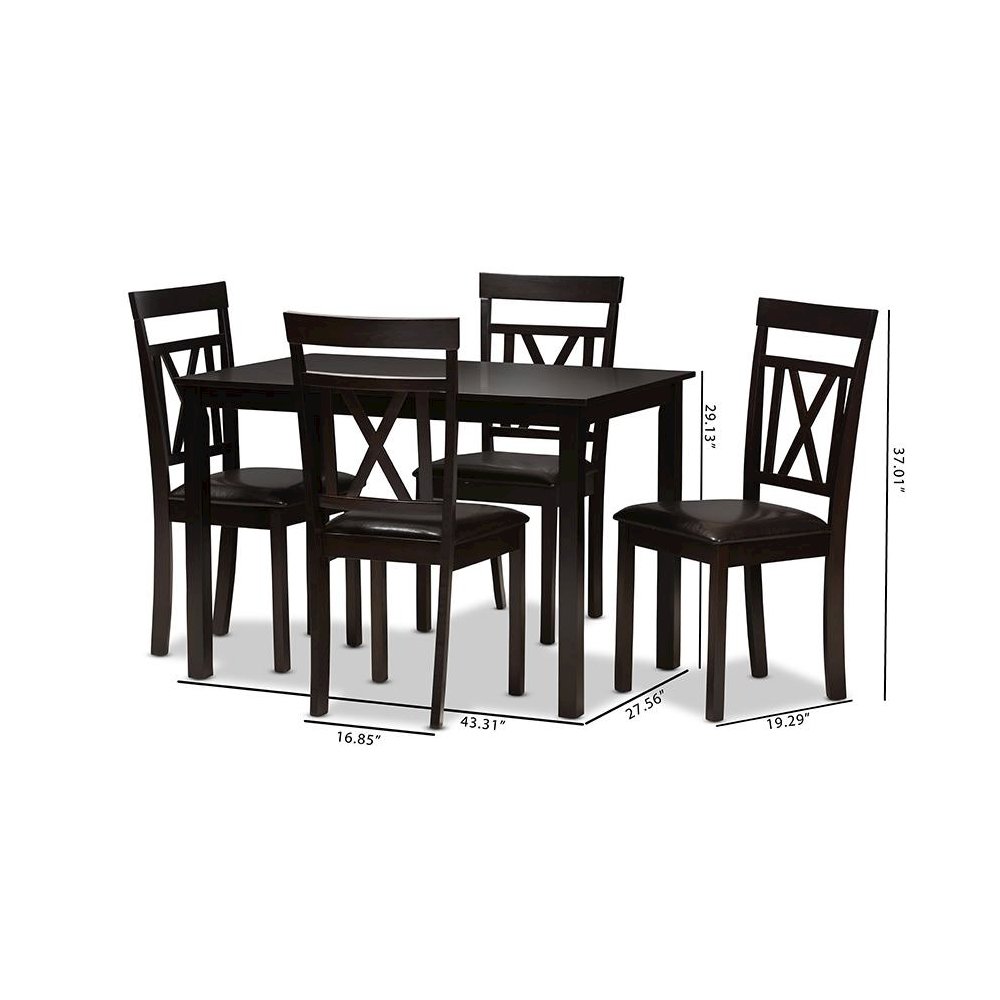 Dark Brown Faux Leather Upholstered 5-Piece Dining Set