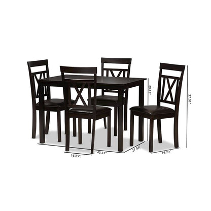 Dark Brown Faux Leather Upholstered 5-Piece Dining Set
