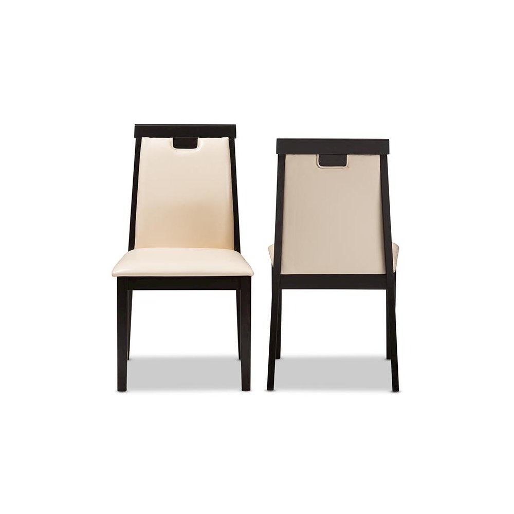 Leather Upholstered and Dark Brown Finished Dining Chair (Set of 2)