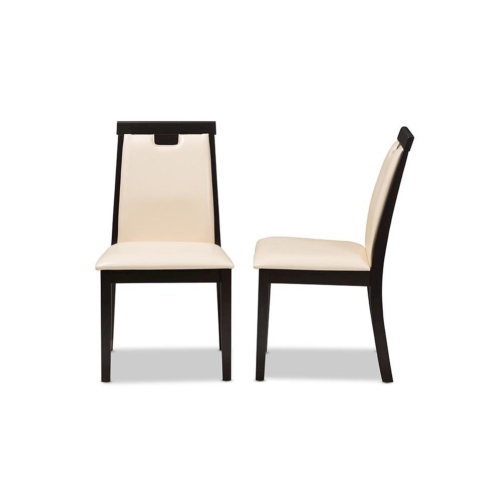 Leather Upholstered and Dark Brown Finished Dining Chair (Set of 2)
