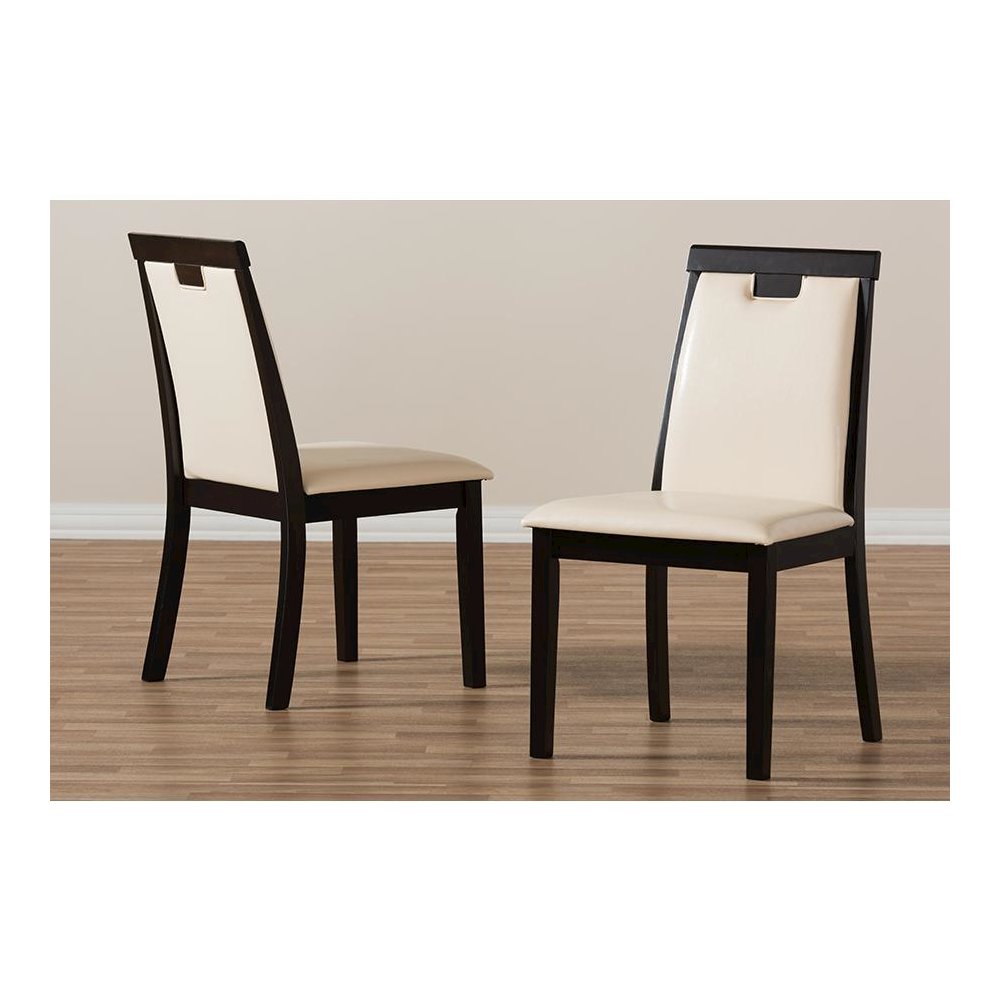 Leather Upholstered and Dark Brown Finished Dining Chair (Set of 2)