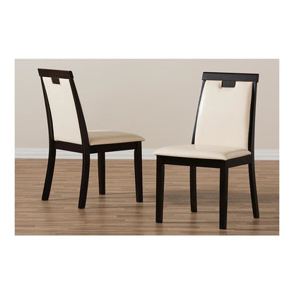 Leather Upholstered and Dark Brown Finished Dining Chair (Set of 2)