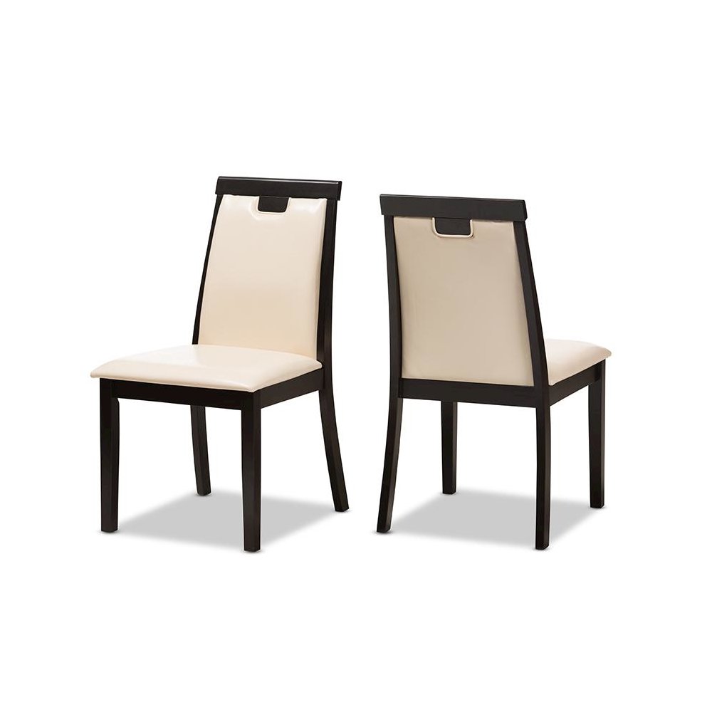 Beige Faux Leather Upholstered and Dark Brown Finished 5-Piece Dining Set